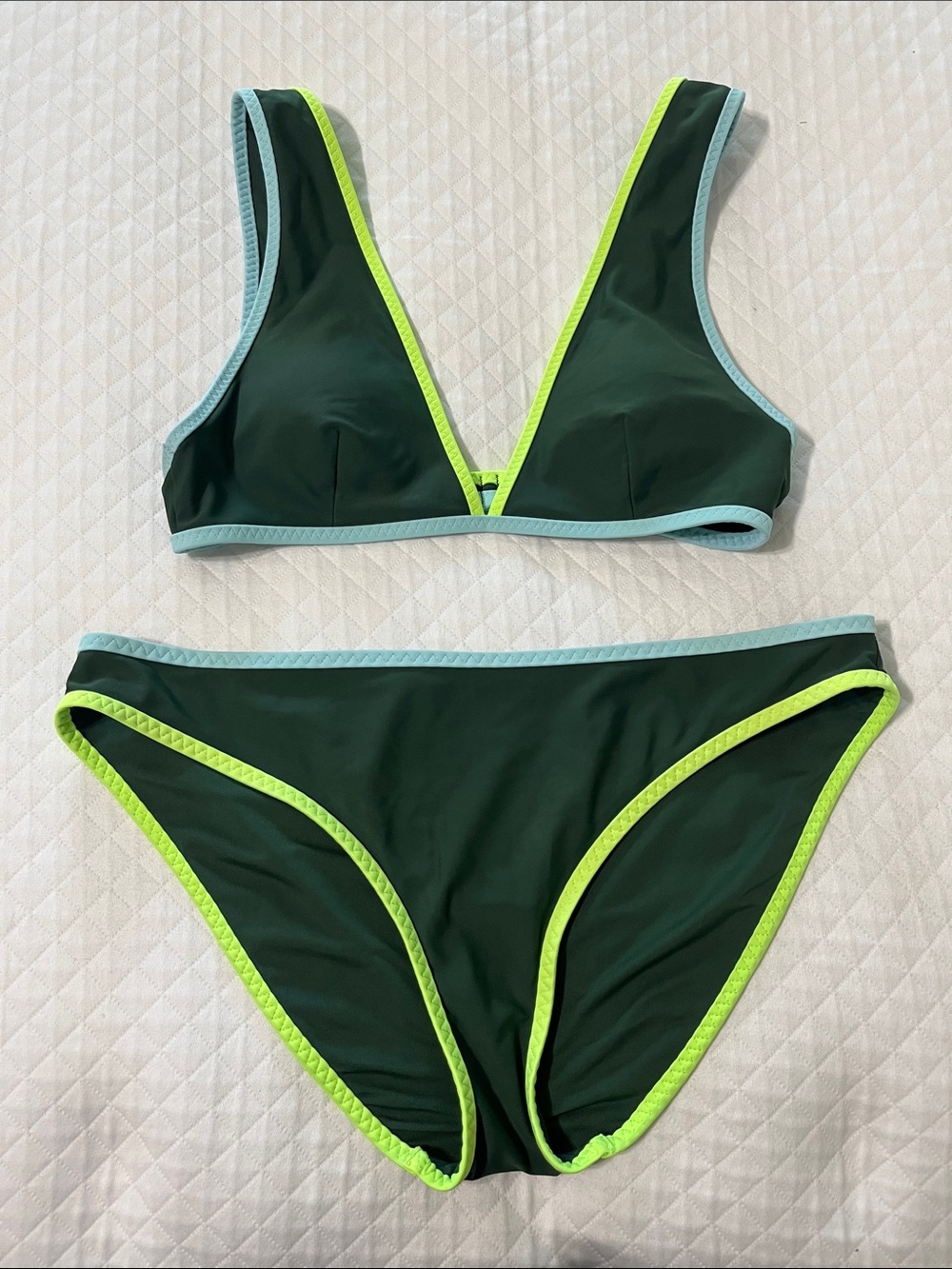 Aerie Green Bikini Set with Blue Piping (S Top; M Bottom)